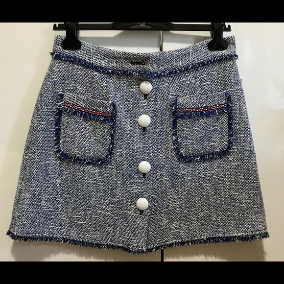 New + Tag ~ Zara Blue Tweed Fringe Skirt (M-L) - Picture 4 of 7